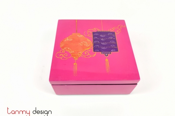 Square box with hand-painted lanterns 15*H6cm
